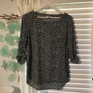 LOFT Black & White Flowered Blouse